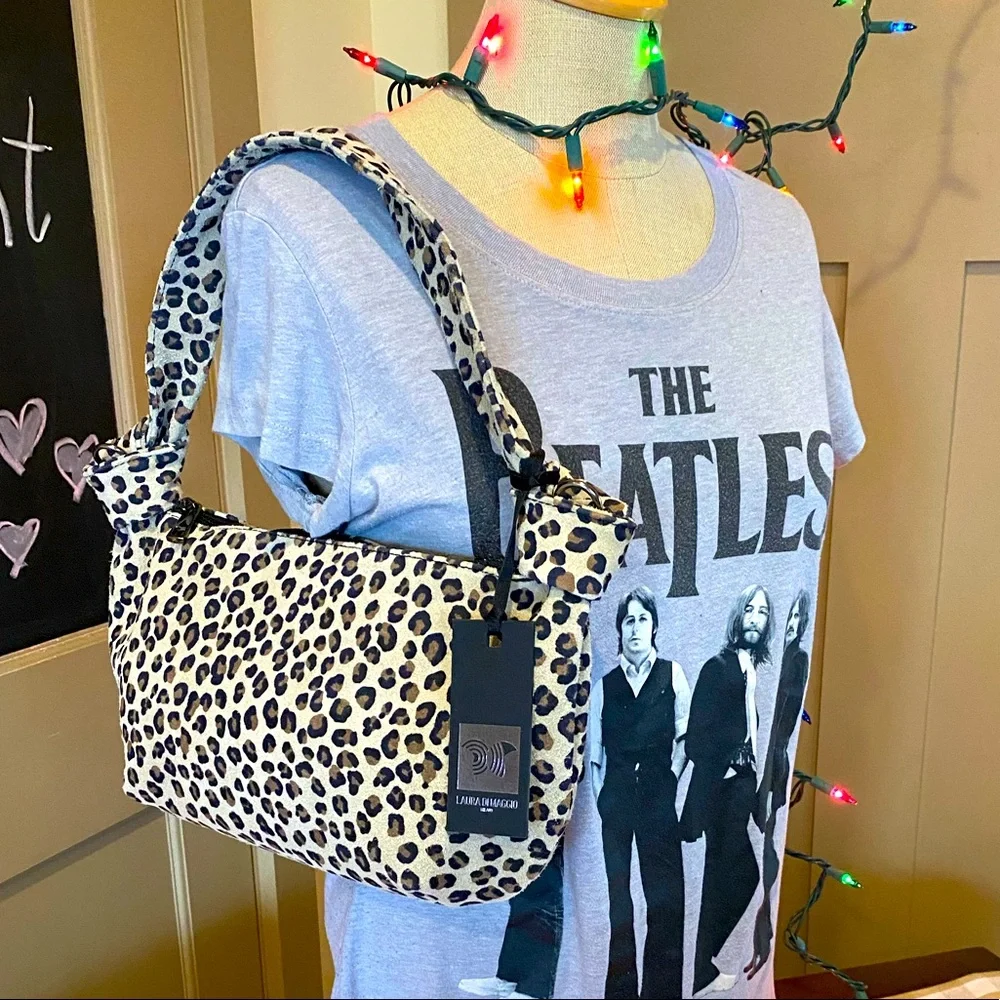 LEATHER Made in Italy Animal Print Shoulder BAG Leopard Laura DiMaggio NEW